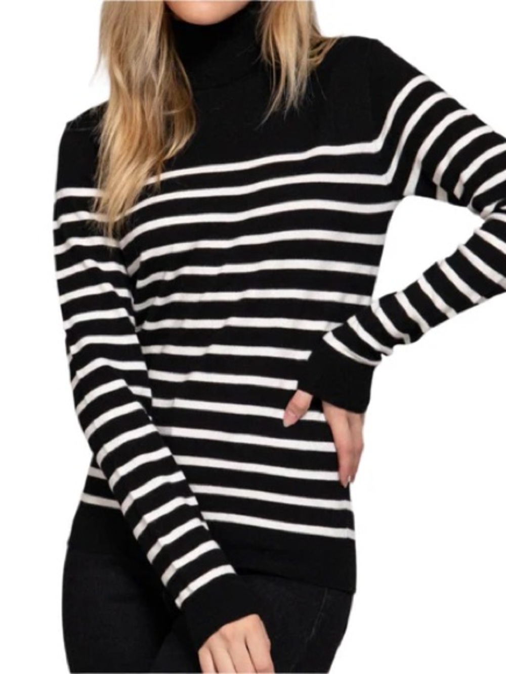 Chico's Black and White Striped Turtleneck Sweater size 2 large women